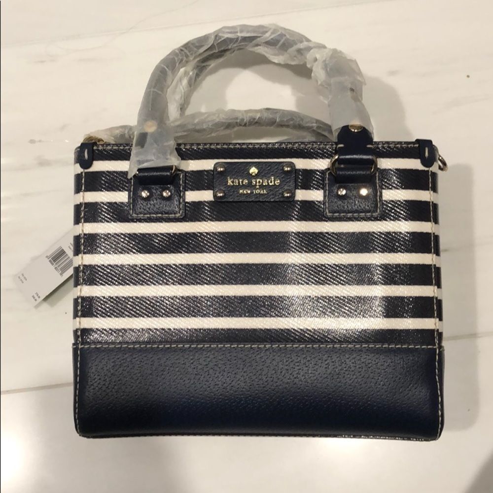 Kate Spade Small Wellesley Quinn Stripe Blue Cream Crossbody Satchel Bag Purse